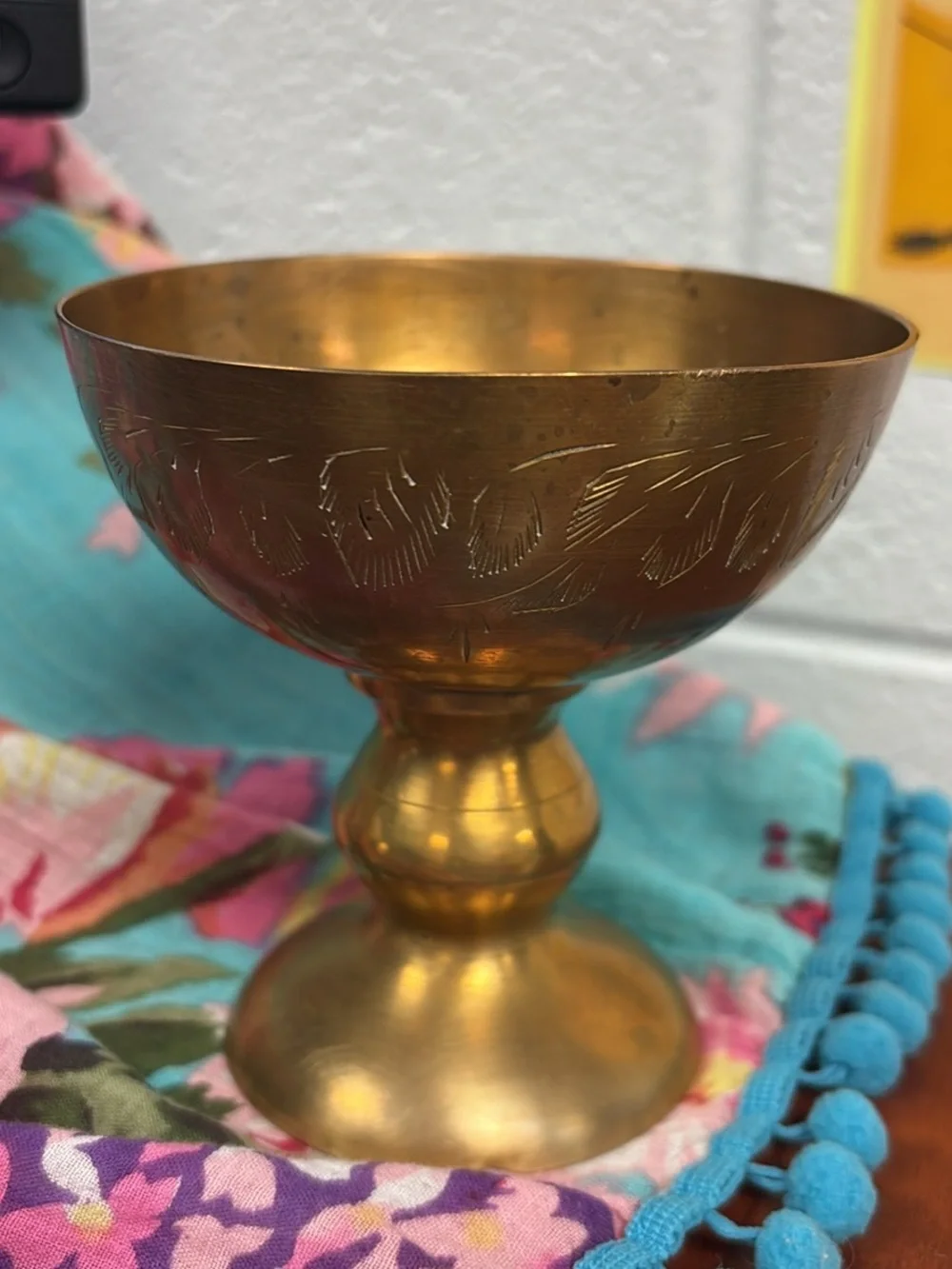 Brass Etched Decorative Pedestal Goblet